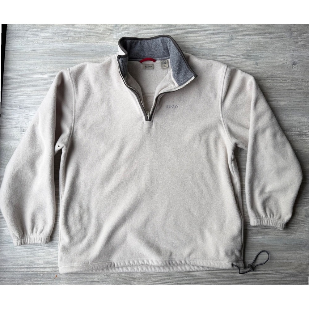 IZOD Mens Quarter Zip Fleece Pullover Cream Off White Gorpcore XL Sweatshirt